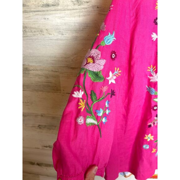 John Mark plus 1X pink embroidered boho blouse top button up shirt new linen - Picture 5 of 9